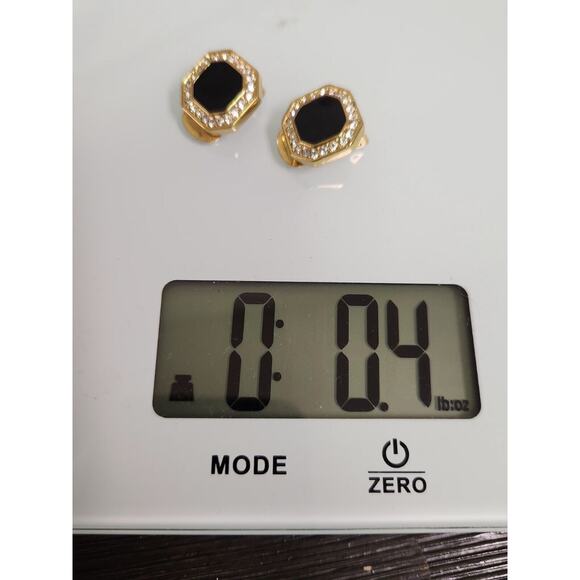 christian dior vintage clip on earrings Black Gold Crystal - Picture 6 of 6